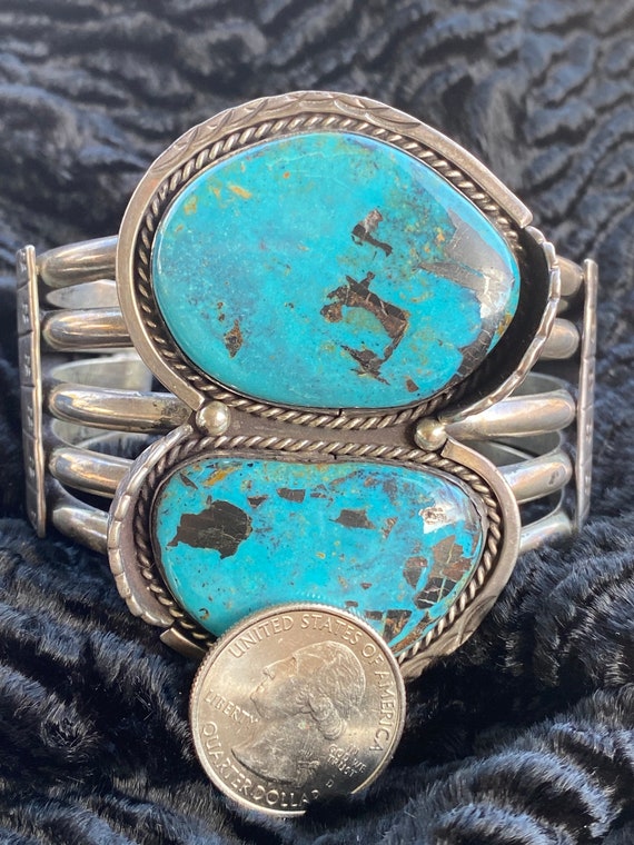 Brilliant SW Vintage  Turquoise SS Cuff Bracelet … - image 1
