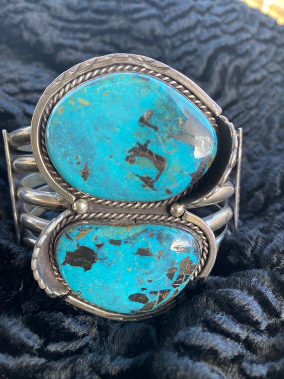 Brilliant SW Vintage  Turquoise SS Cuff Bracelet … - image 8