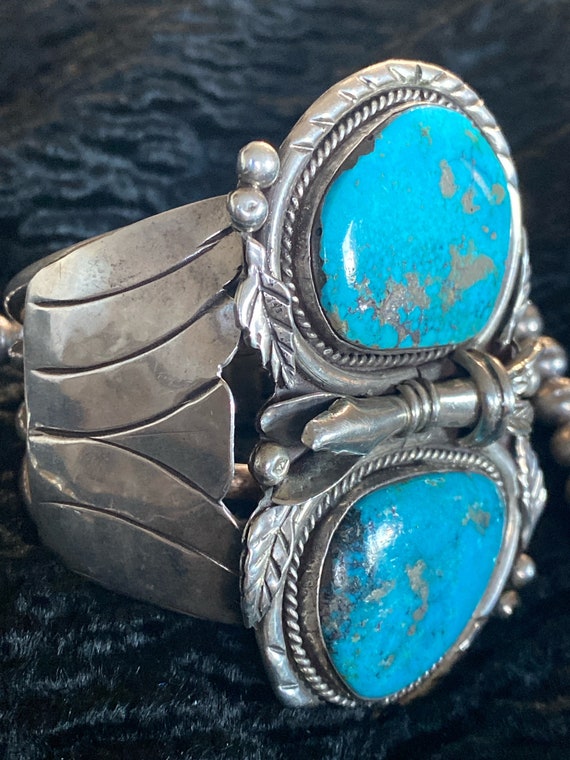 Cuff only!  Vintage Signed Morenci Turquoise Ster… - image 4