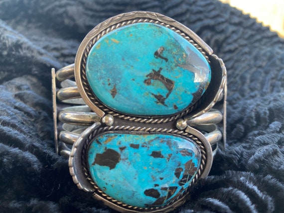 Brilliant SW Vintage  Turquoise SS Cuff Bracelet … - image 2