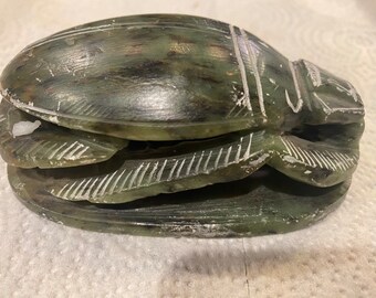 Very nice Large Vintage Carved Dark Green Soapstone Egyptian Scarab