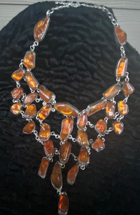 Lovely Vintage Sterling Silver Amber Waterfall   … - image 3