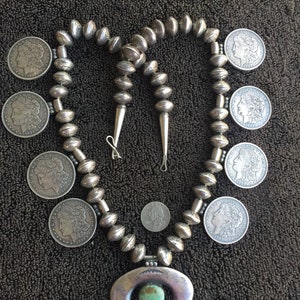 Sold to Nancy and on layaway - please do not buy - Vintage Southwest Morgan Dollar mercury dime turquoise squash blossom -  535 grams