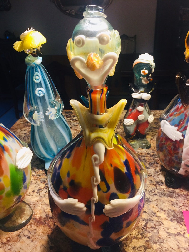 Hand Blown 17 1/2 Vintage Murano Glass Clown Decanter from Etsy