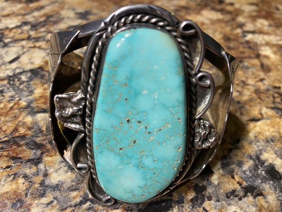 Monster Vintage Native American Navajo Dry Creek Turquoise Sterling Silver Bracelet Monster Vintage Native American Navajo Dry Creek Turquoise Sterling Silver Bracelet