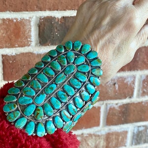 Huge signed Vintage Southwest Royston Turquoise Cluster Cuff Bracelet