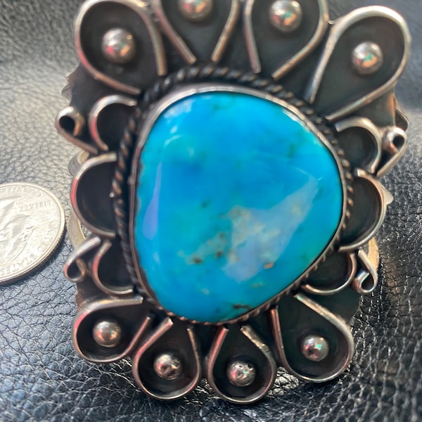 Vintage Southwest Turquoise Sterling Silver Cuff Bracelet!!