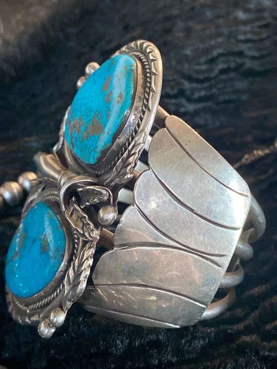 Cuff only!  Vintage Signed Morenci Turquoise Ster… - image 6