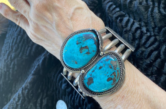 Brilliant SW Vintage  Turquoise SS Cuff Bracelet … - image 9