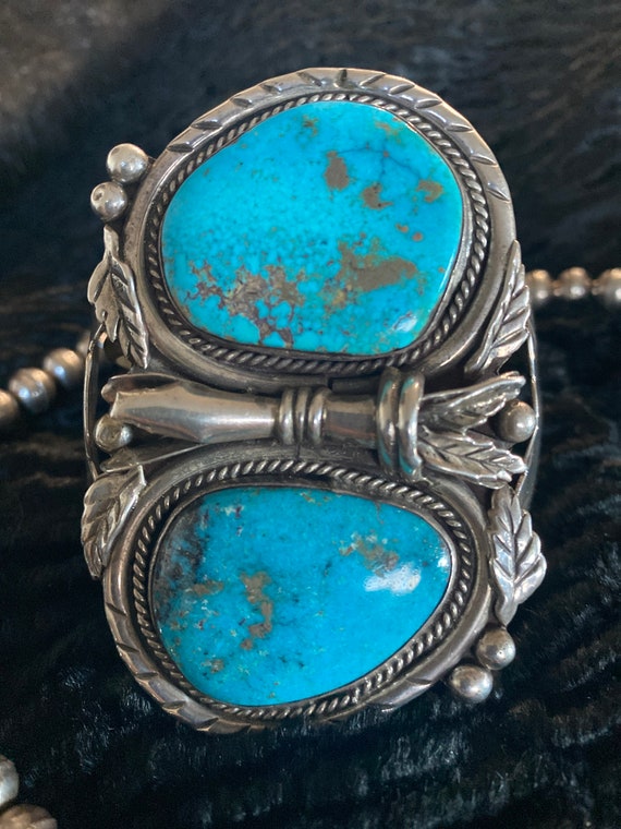 Cuff only!  Vintage Signed Morenci Turquoise Ster… - image 7