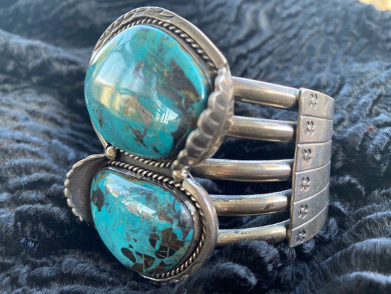 Brilliant SW Vintage  Turquoise SS Cuff Bracelet … - image 7