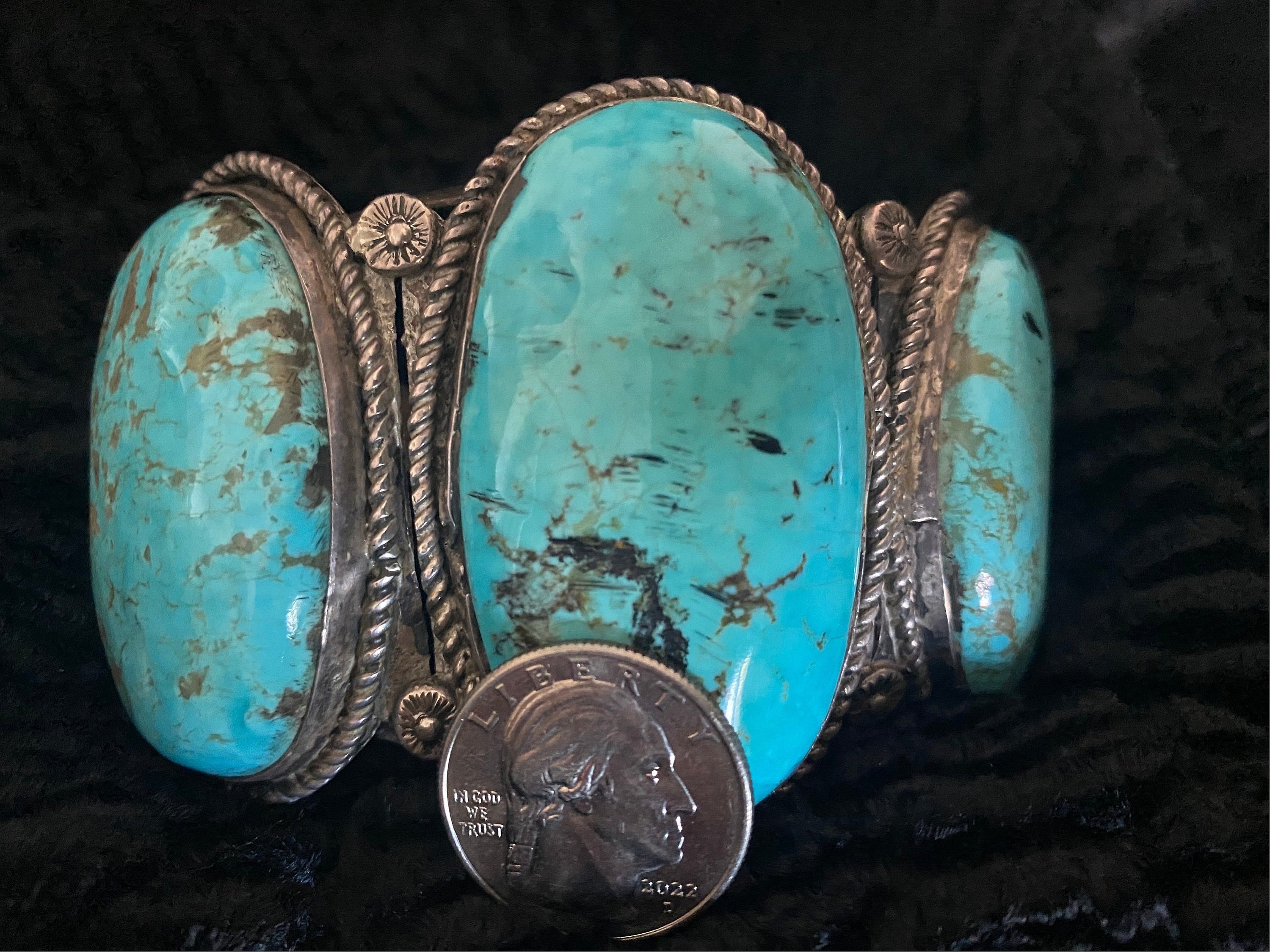 Tremendous 96 Gram Native American Navajo Royston Turquoise Sterling Silver Bracelet Signed Tremendous 96 Gram Native American Navajo Royston Turquoise Sterling Silver Bracelet Signed