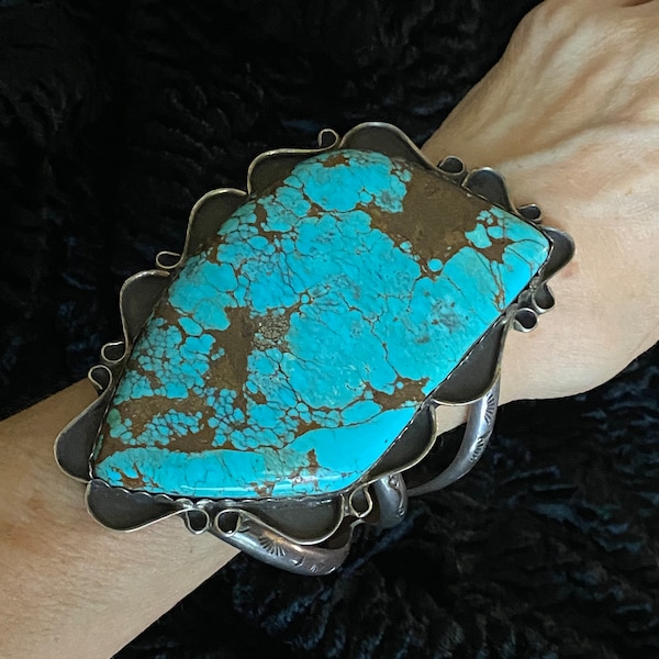 Amazing vintage old pawn SW Morenci Turquoise Sterling Cuff Bracelet