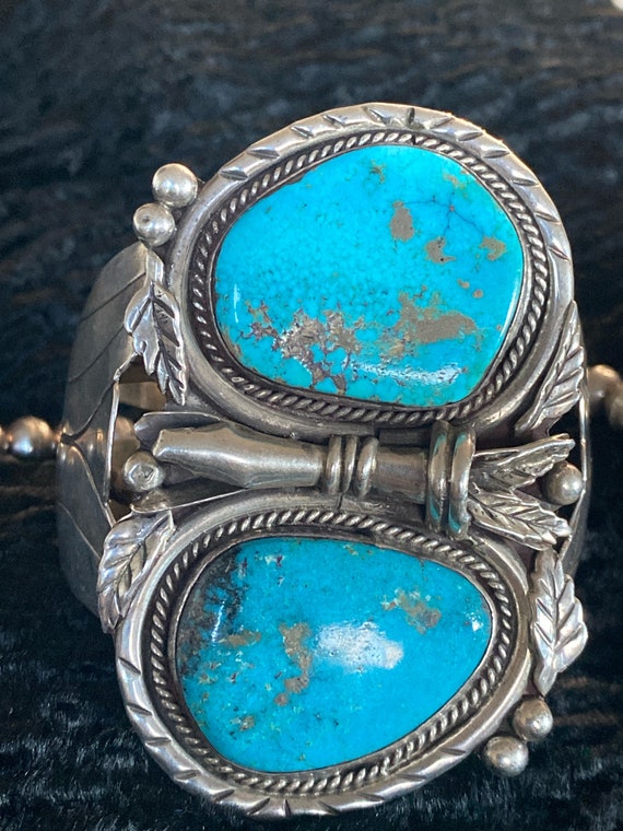 Cuff only!  Vintage Signed Morenci Turquoise Ster… - image 3