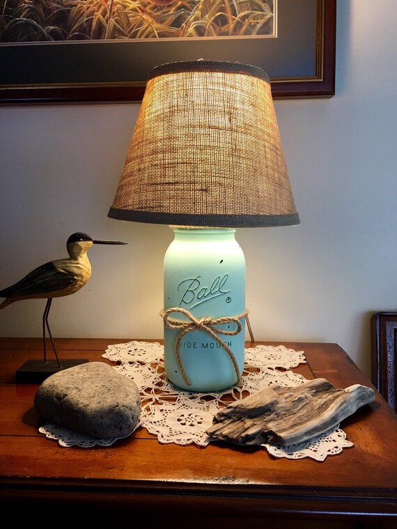 Mason Jar Lamp Country Rustic Table Beach Theme Decor Beachy Farmers Style House Warming Gift Remembr Mason Jar Lamp Country Rustic Table, Mason Jar Table Lamp