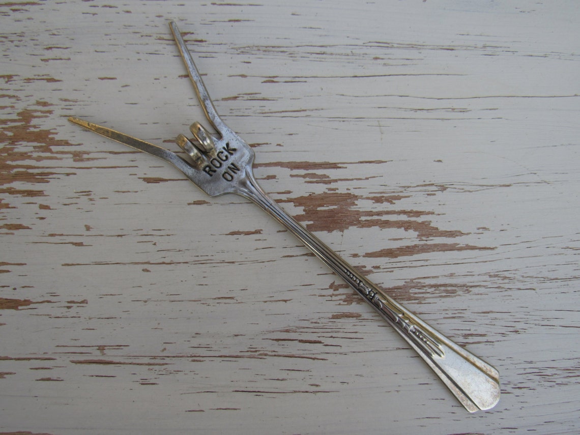 ROCK ON fork garden marker rock garden silver fork Etsy