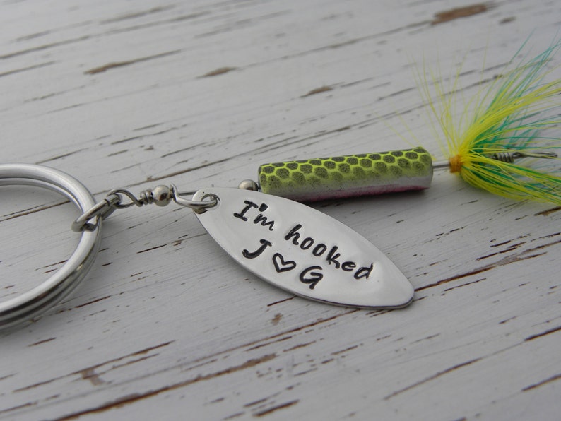 Fishing lure key chain I'm hooked with personalized Etsy
