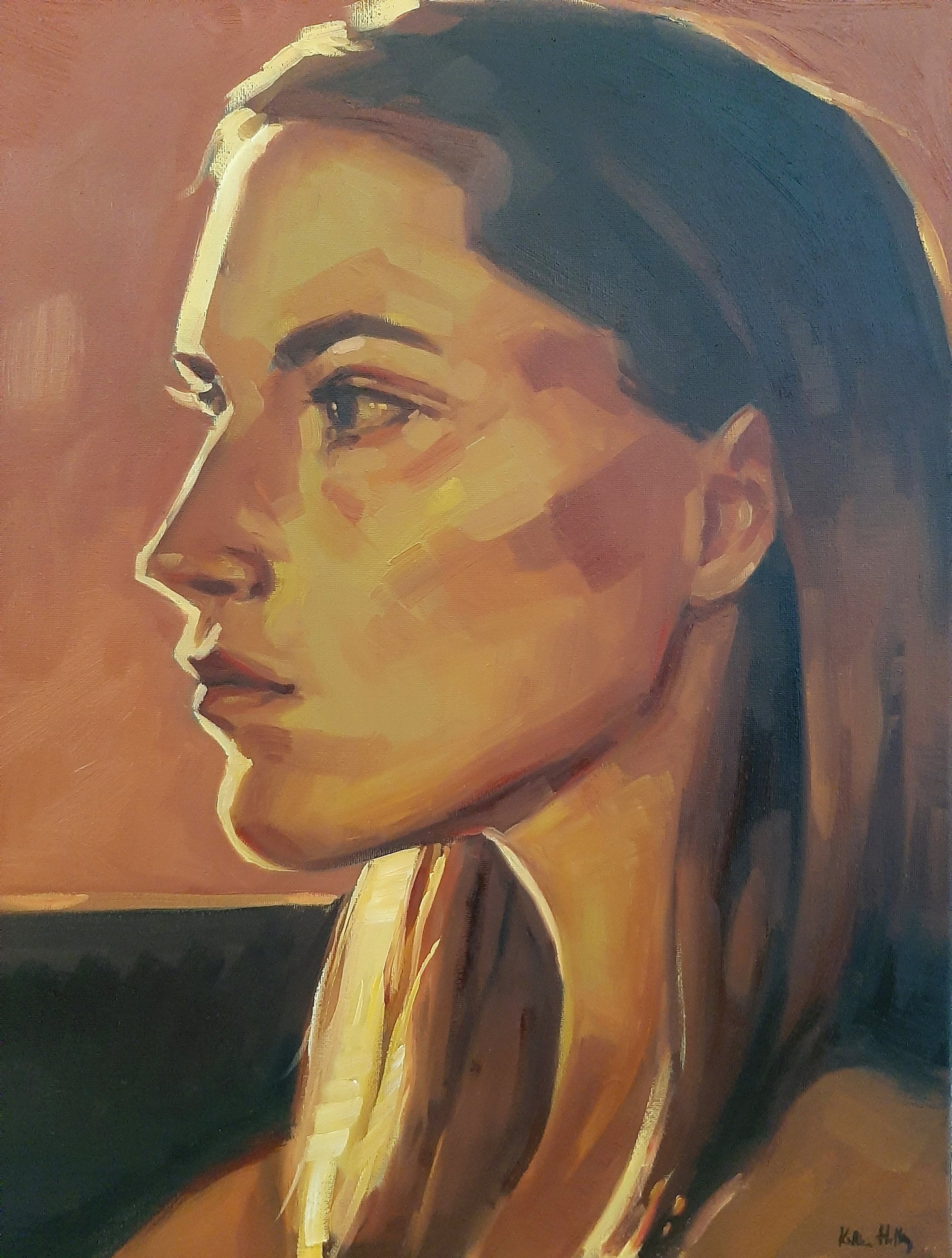 Female Portrait Oil Painting Warm Light Feminine Face Profile Etsy