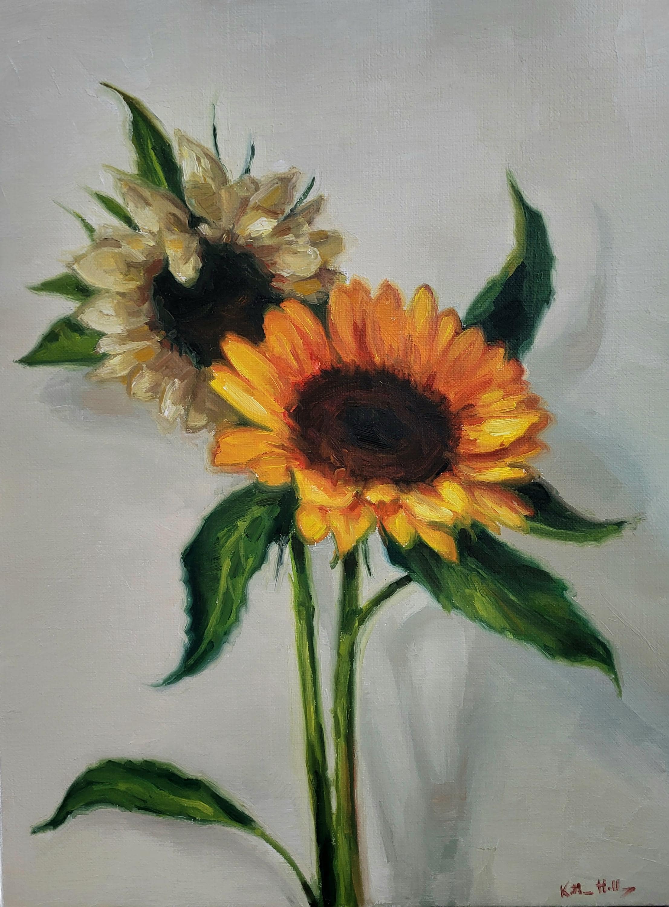 Sunflower Oil Painting Floral Still Life Flower on Linen Canvas