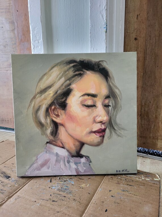 女性の肖像画 リネンキャンバスに描かれたオリジナルの油絵 10x10