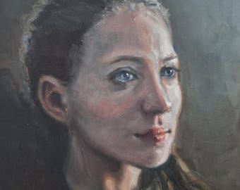 横顔の男性の肖像画、オリジナルの油絵の男性の胸像、暗い印象派の顔の