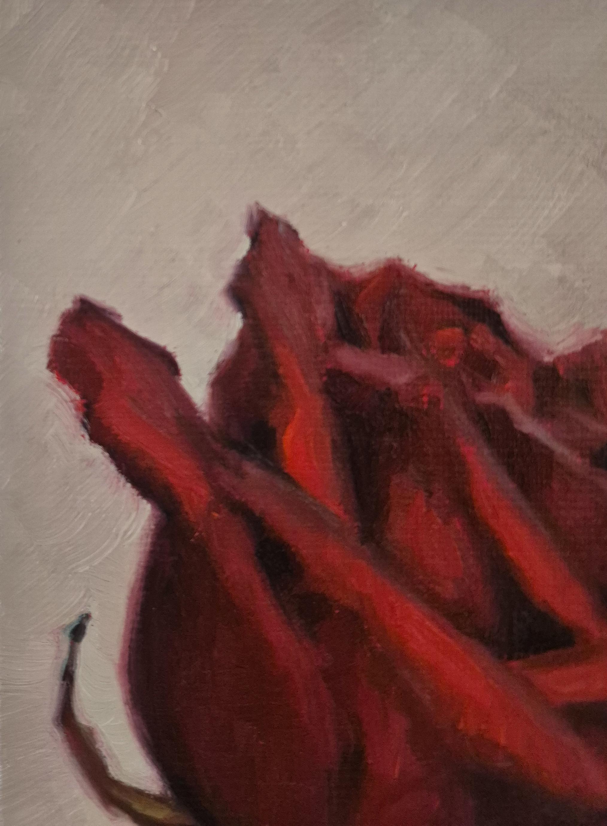 Red Rose Oil Painting on Linen Canvas 6x12