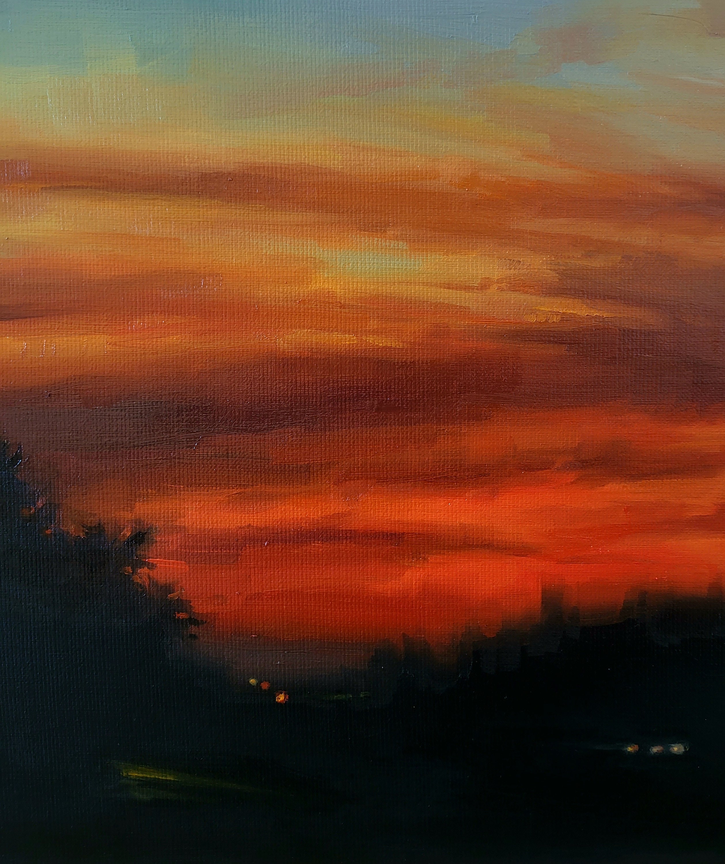 赤い空の夕焼けの油絵、印象派の風景画、10x20 - Etsy 日本