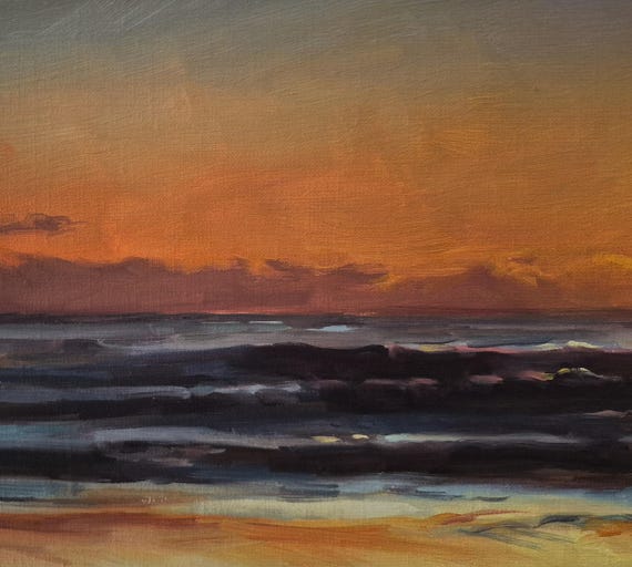 ネアベイの夕日の油絵、太平洋岸北西部の海景、10x20 キャンバス