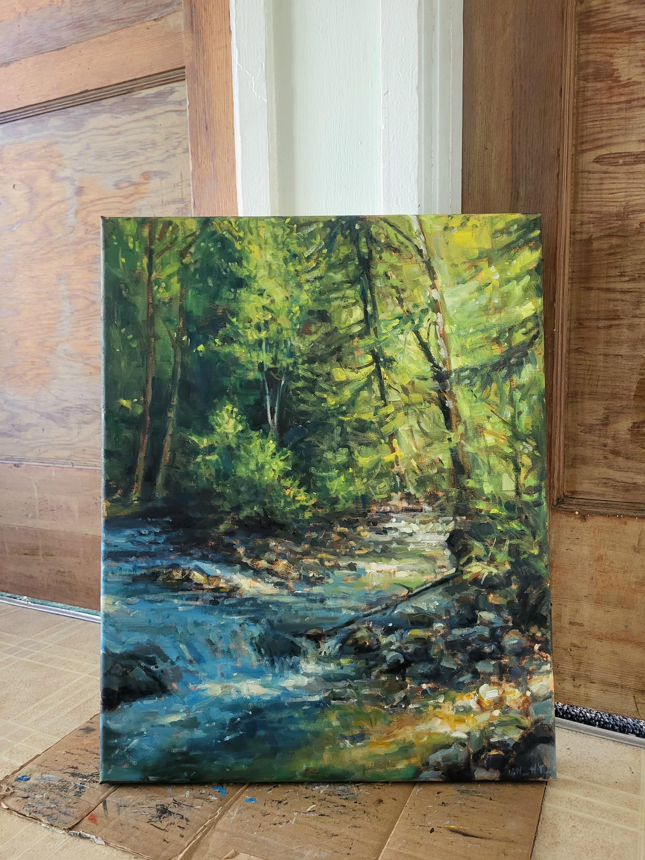 森の小川の油絵 川の風景 リネンキャンバス 16x20インチ - Etsy 日本
