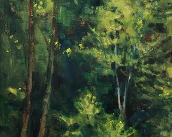 森の小川の油絵 川の風景 リネンキャンバス 16x20インチ - Etsy 日本