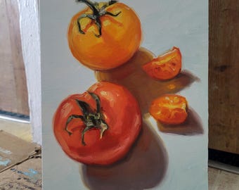 オリジナルトマトの静物油絵 キッチンアート パネル 6x8インチ - Etsy 日本