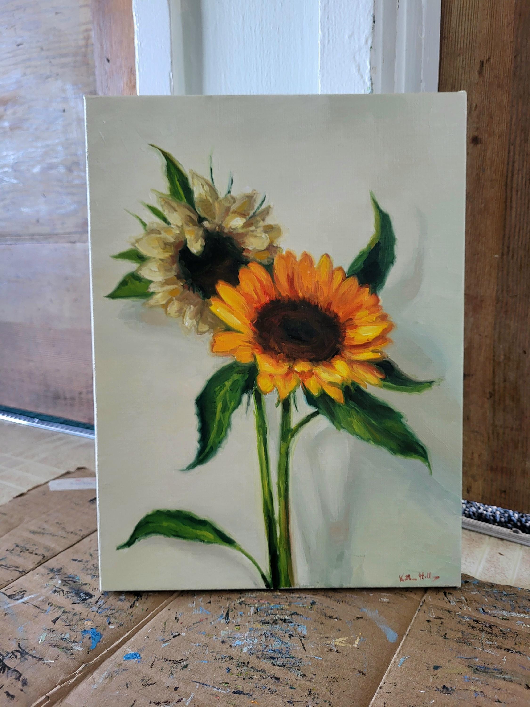 Sunflower Oil Painting Floral Still Life Flower on Linen Canvas