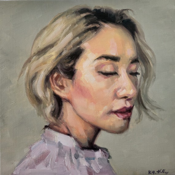 女性の肖像画 リネンキャンバスに描かれたオリジナルの油絵 10x10