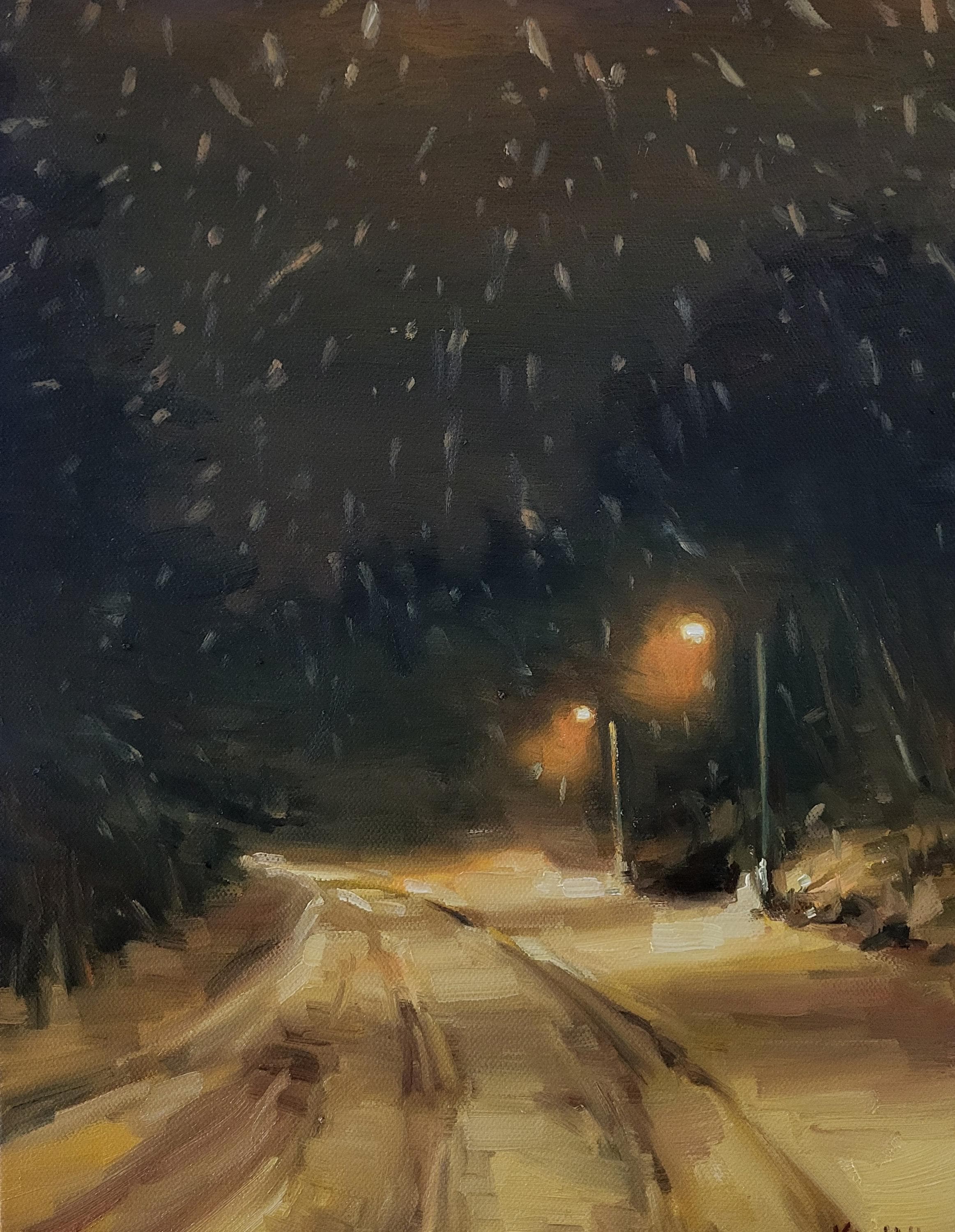 油絵 油彩 油彩画 絵画【冬の道路】 7eb73e7c76659c83737a66d9eda61f