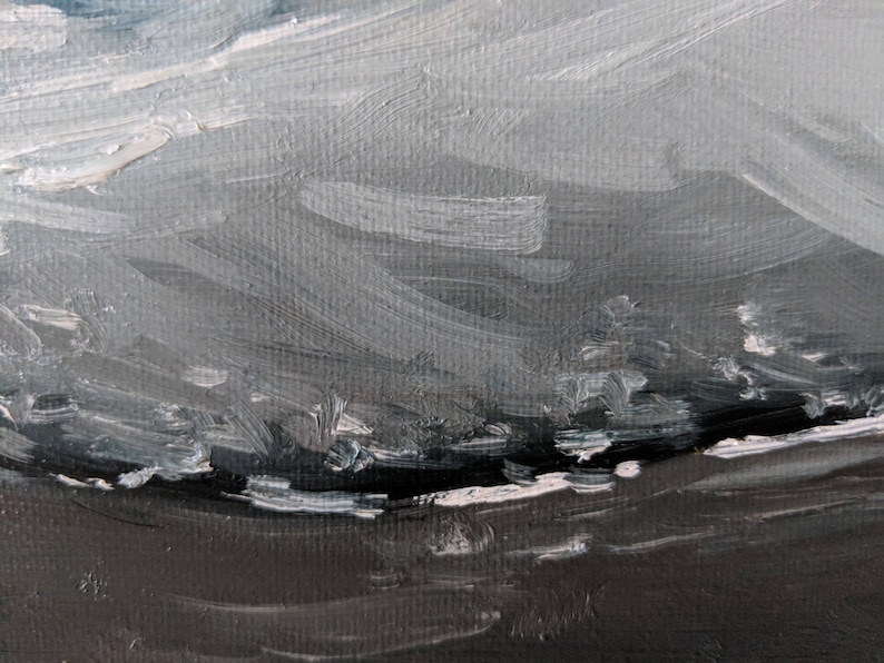 Impressionist Monochrome Water Art Ocean Waves in the Morning Fog Final Sale Original Landscape Oil Painting Minimalist Seascape