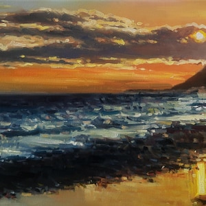 Ebey&#39;s Landing sunset, original seascape oil painting impressionist Whidbey island coast landscape Coupeville Pacific Northwest wall art