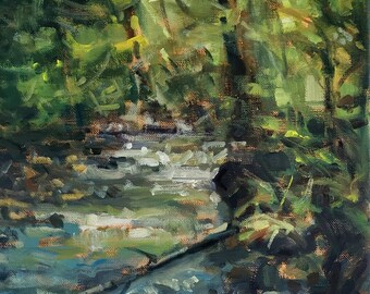 森の小川の油絵 川の風景 リネンキャンバス 16x20インチ - Etsy 日本