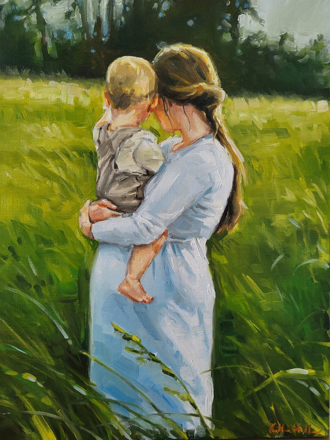 Mother and Son Original Portrait Oil Painting Mom With Child Etsy