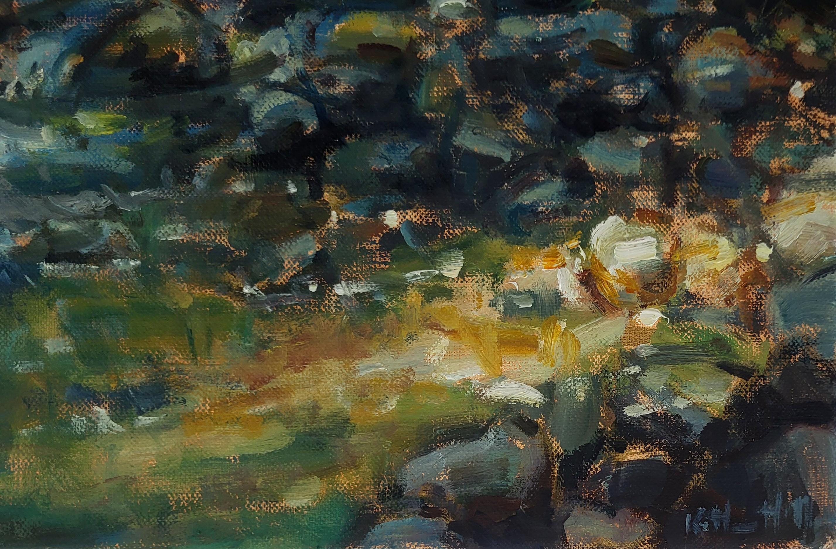 油絵・風景画「森の小川」 森の小川の油絵 川の風景 リネンキャンバス 16x20インチ - Etsy 日本