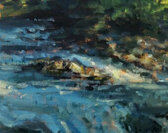 森の小川の油絵 川の風景 リネンキャンバス 16x20インチ - Etsy 日本