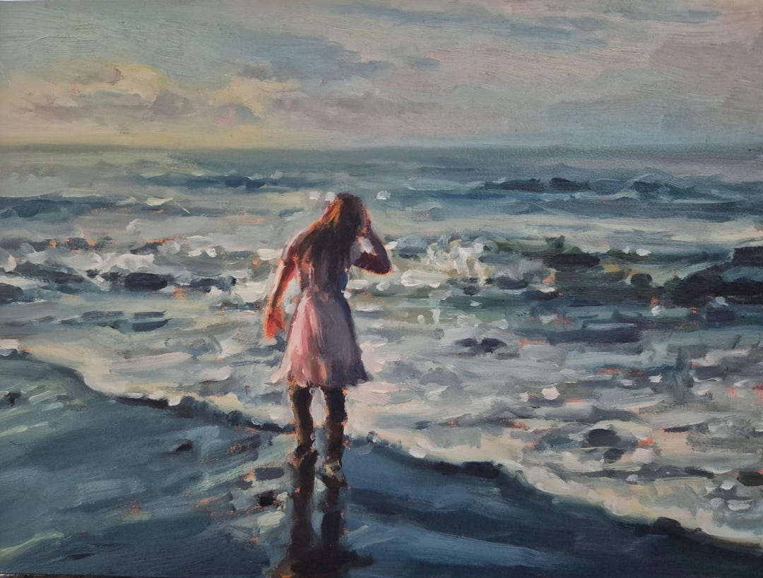 Girl at the Salish Sea Original Oil Painting on Panel 6x8" - Etsy