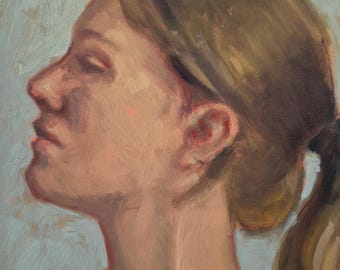 影のある男の肖像、オリジナル油絵、リネンキャンバス 9x12インチ