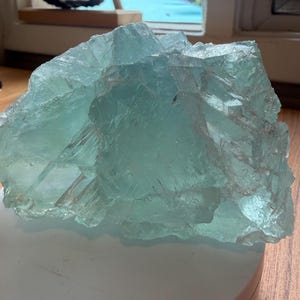 Large Seafoam Aqua Fluorite Crystal Specimen from China | 2.1 lb Natural Fluorite Display | Translucent Collector Mineral | 5.25 x 4 Inches