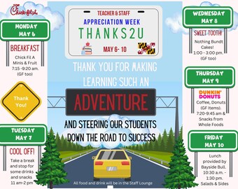 Road Trip Theme Teacher Appreciation Printable Decor Signs School Staff ...