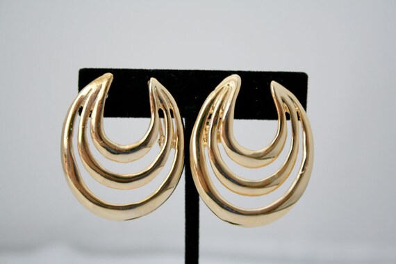 Vintage Clip Earrings Golden Swirls Bold Like New… - image 3