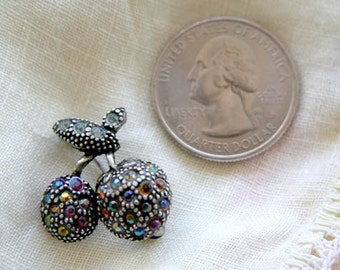 Vintage Brooch Cherry Pin Robert Rose Rhinestones Pin Tiny Treasure So Cute for Lapels and Blouses Cherries are so cute!