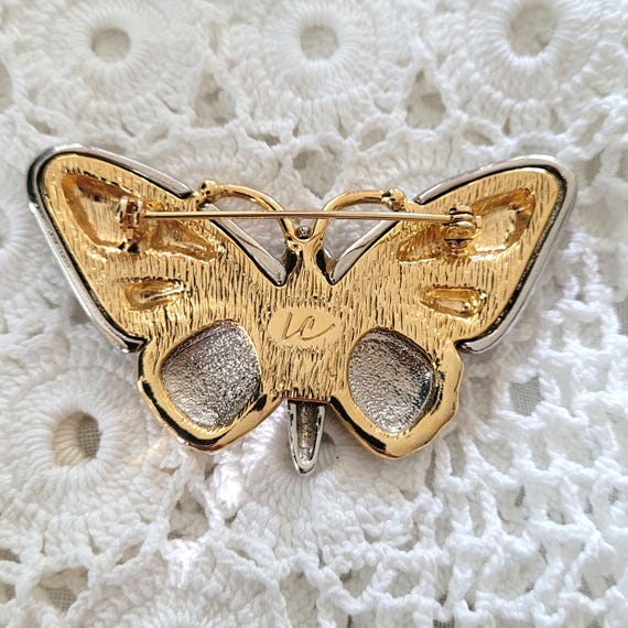 Liz Claiborne Gold and Silver Tone Butterfly Brooch Shiny and Bright Lapel Pins are So in Style for Men and Women! View 3