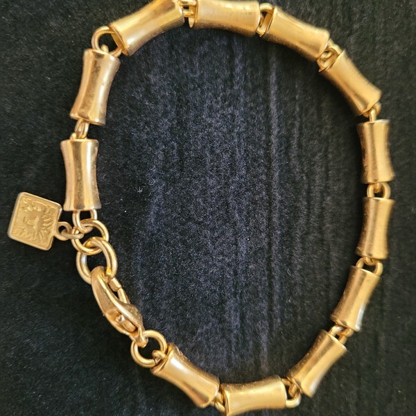 VTG Anne Klein Bamboo Style Designer Gold Tone Bracelet RARE Couture LONG 7-1/4"