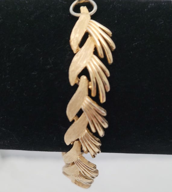 Vintage Leaf Bracelet Brushed and Shiny Gold Tone Bracelet