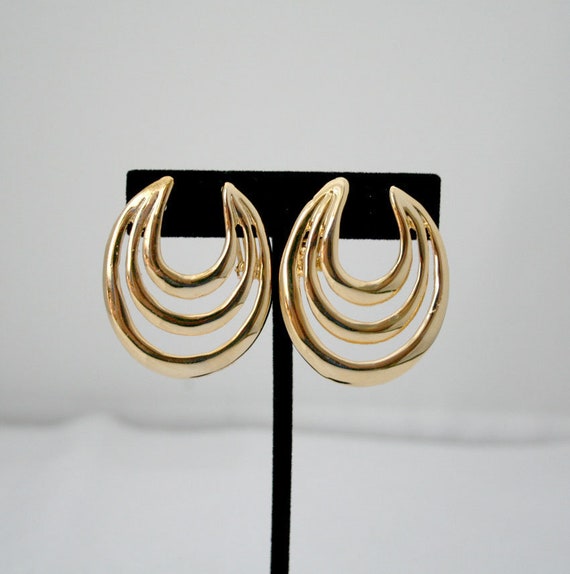 Vintage Clip Earrings Golden Swirls Bold Like New… - image 1